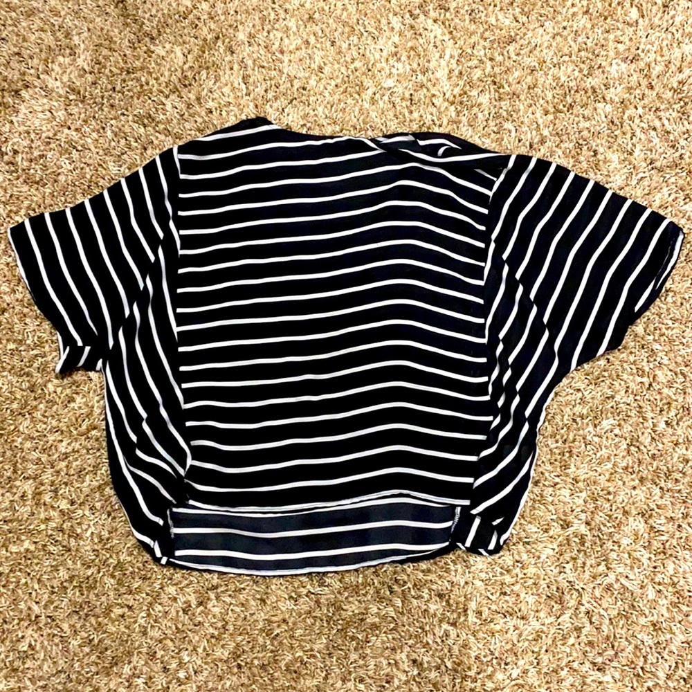 Fabrik black and white striped sheer shirt